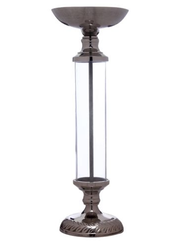 Goyal India - Center Glass Steam With Candle And Pillar Candle Holder Pewter Finish