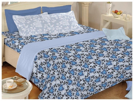 Bombay Dyeing Floral Double Bed Sheet - 3495 Blue