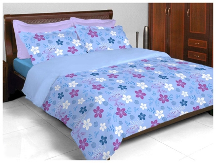 Bombay Dyeing Zinnia Double Bed Sheet - 3545 Blue