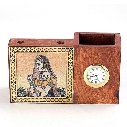 Real Gem Stone Pen Holder With Watch Model 12