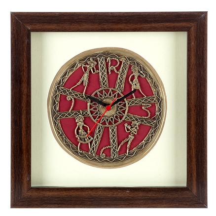 Handcrafted Tribal Metal Craft Wall Clock With Rosewood Frame_05