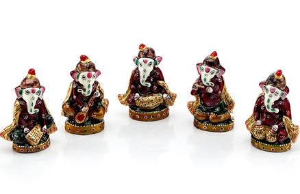 Handpainted Enamelled Metal Ganapati Musician Set_01