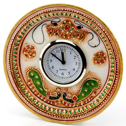 Aapnorajasthan - Gold Embossed Round Alarm Clock With Kundan Work Model 53
