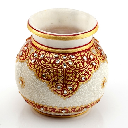 Aapnorajasthan - Gold Embossed Round Vase With Kundan Work Model 66