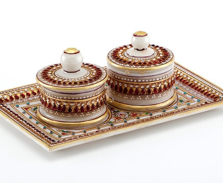 Aapnorajasthan - Gold Embossed Tray With 2 Utility Containers Model 75