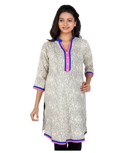 MomToBe Three Fourth Sleeves Maternity Kurti Abstract Print - White