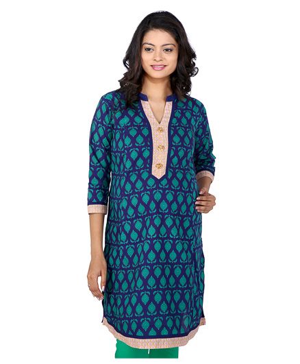 MomToBe Three Fourth Sleeves Maternity Kurti Abstract Print - Blue And Green