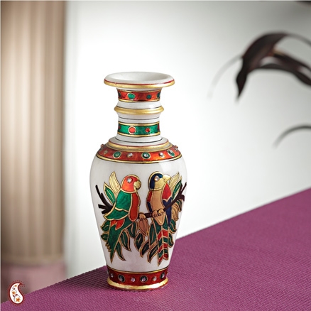 Aapnorajasthan - Marble Vase With Parrot Pair