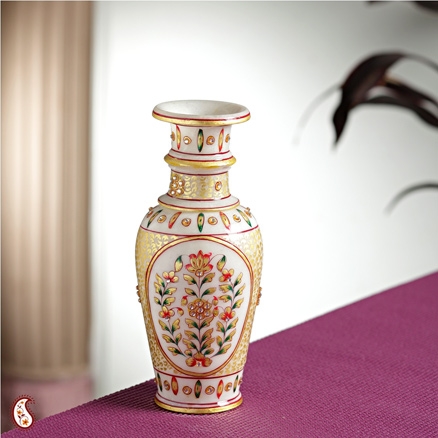 Aapnorajasthan - Floral Painted Marble Vase