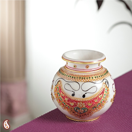 Aapnorajasthan - Marble Pot With Jewels Design