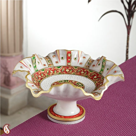 Aapnorajasthan - Marble Fruit Bowl With Gold Work