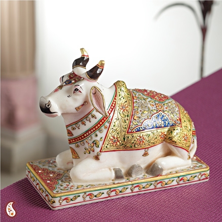 Aapnorajasthan - Sacred Nandi Cow Made From White Marble
