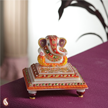 Aapnorajasthan - Gold Work Ganesh On A Marble Chowki