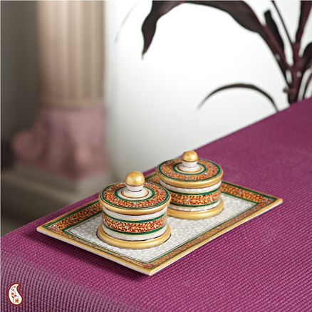 Aapnorajasthan - Emboss Work Container And Tray Set