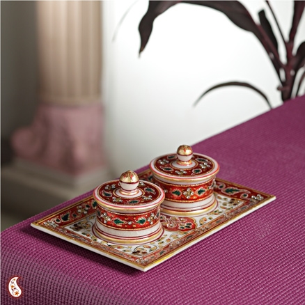 Aapnorajasthan - Gold Work Container And Tray Set