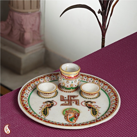 Aapnorajasthan - Marble Shagun Thali With Gold Work