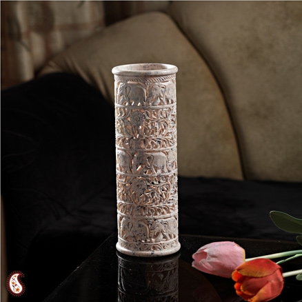 Aapnorajasthan - Finely Carved Cylindrical Vase