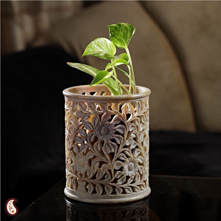 Aapnorajasthan - Carved Stone Cylindrical Planter