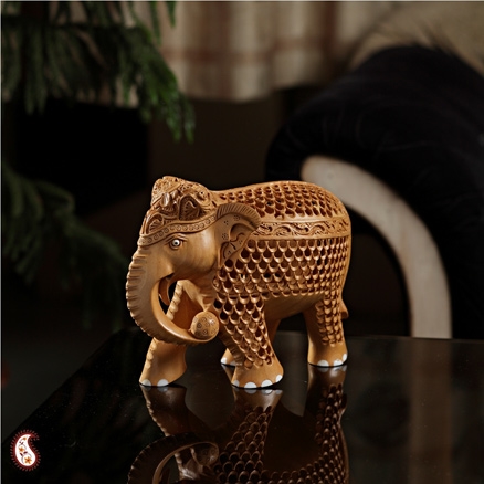 Aapnorajasthan - Inlay Work Carved Wooden Elephant