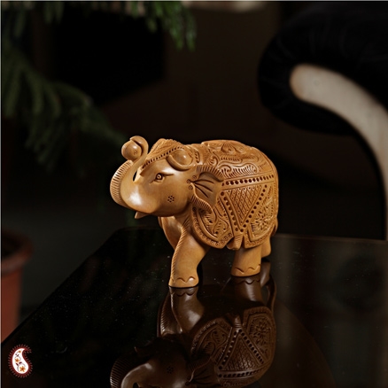 Aapnorajasthan - Raised Trunk Carved Elephant