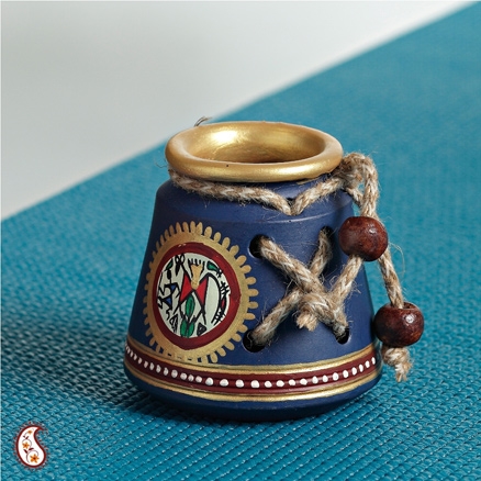 Aapnorajasthan-Hand Painted Pen Stand In Blue