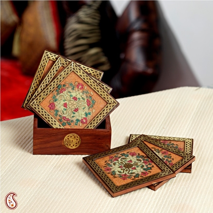 Aapnorajasthan-Florally Designed Set Of Six Coasters