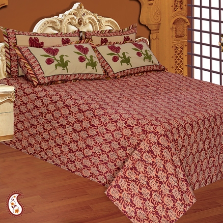 Maroon Dabbo Print Bedsheet Set