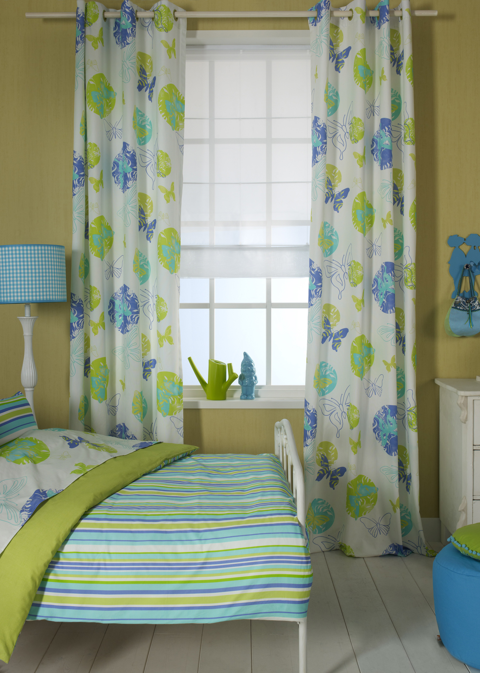 D''Decor - Butterfly Garden Blue White Readymade Single Door Curtain