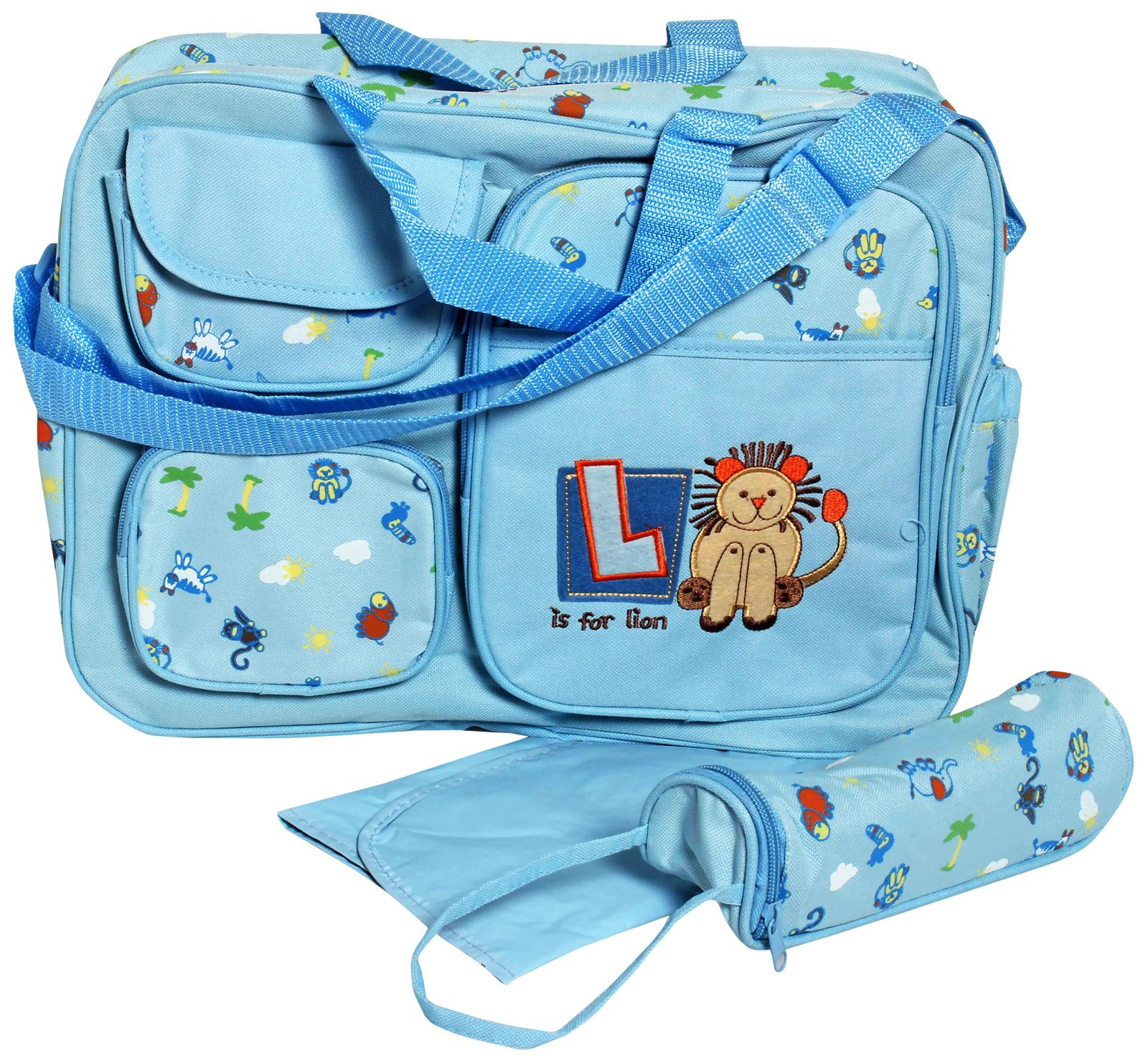 L is for Lion Blue Diaper Bag