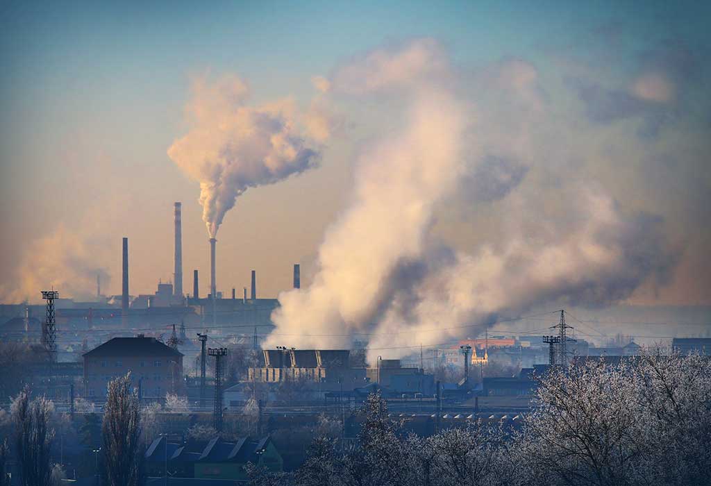 Factories creating pollution and increasing Global Warming. Busy