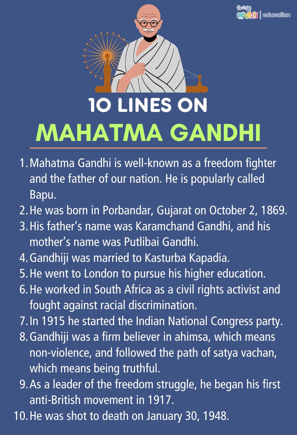 10 Lines On Mahatma Gandhi - Infographics