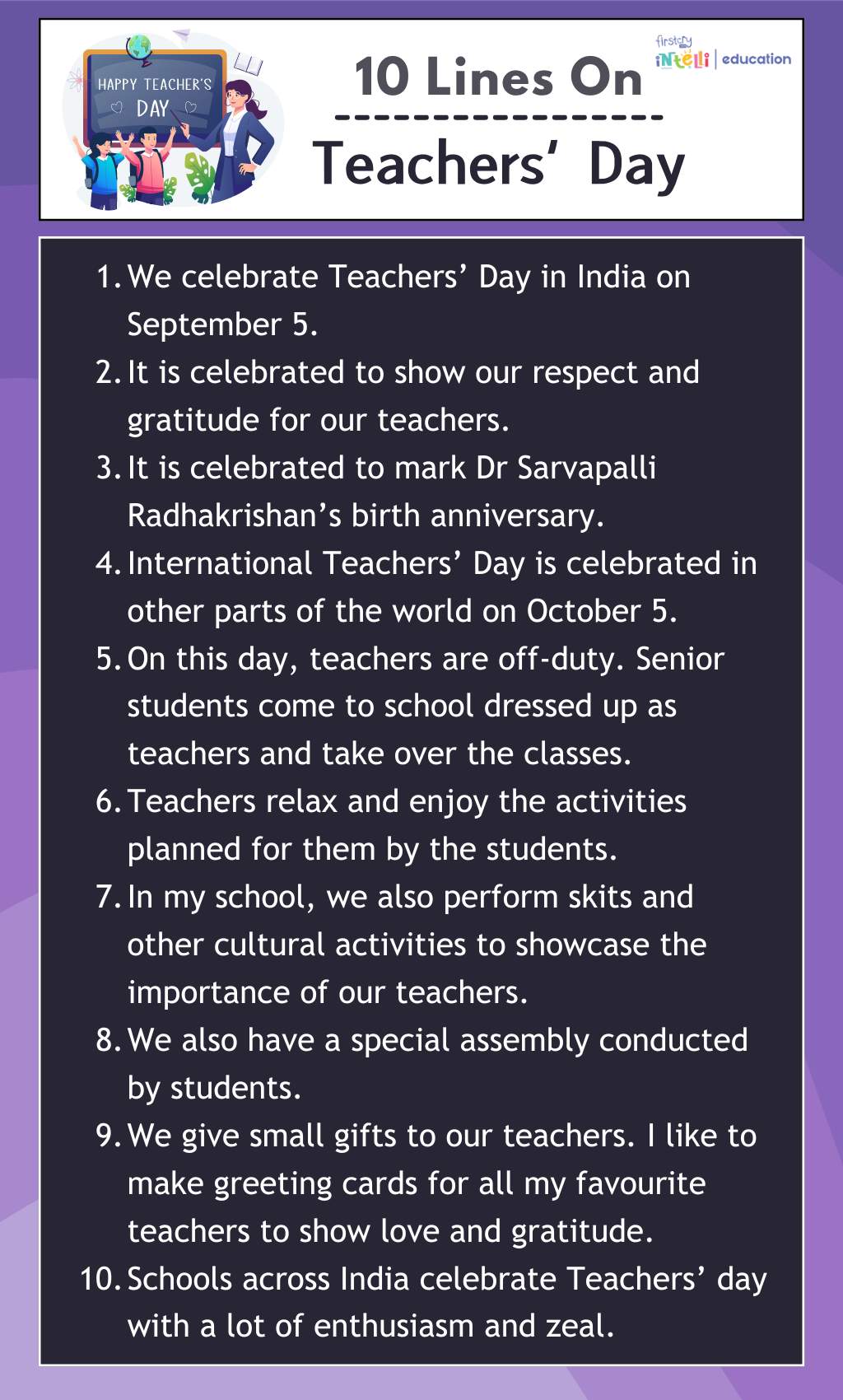 10 Lines On Teachers’ Day - Infographics