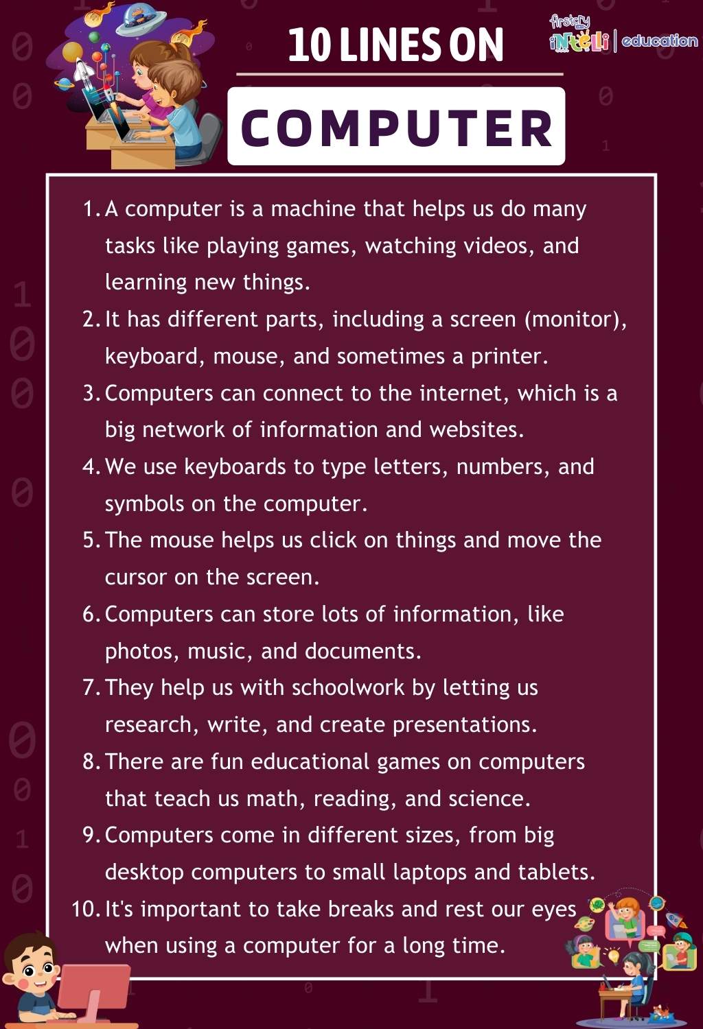 10 Lines On Computer - Infographics