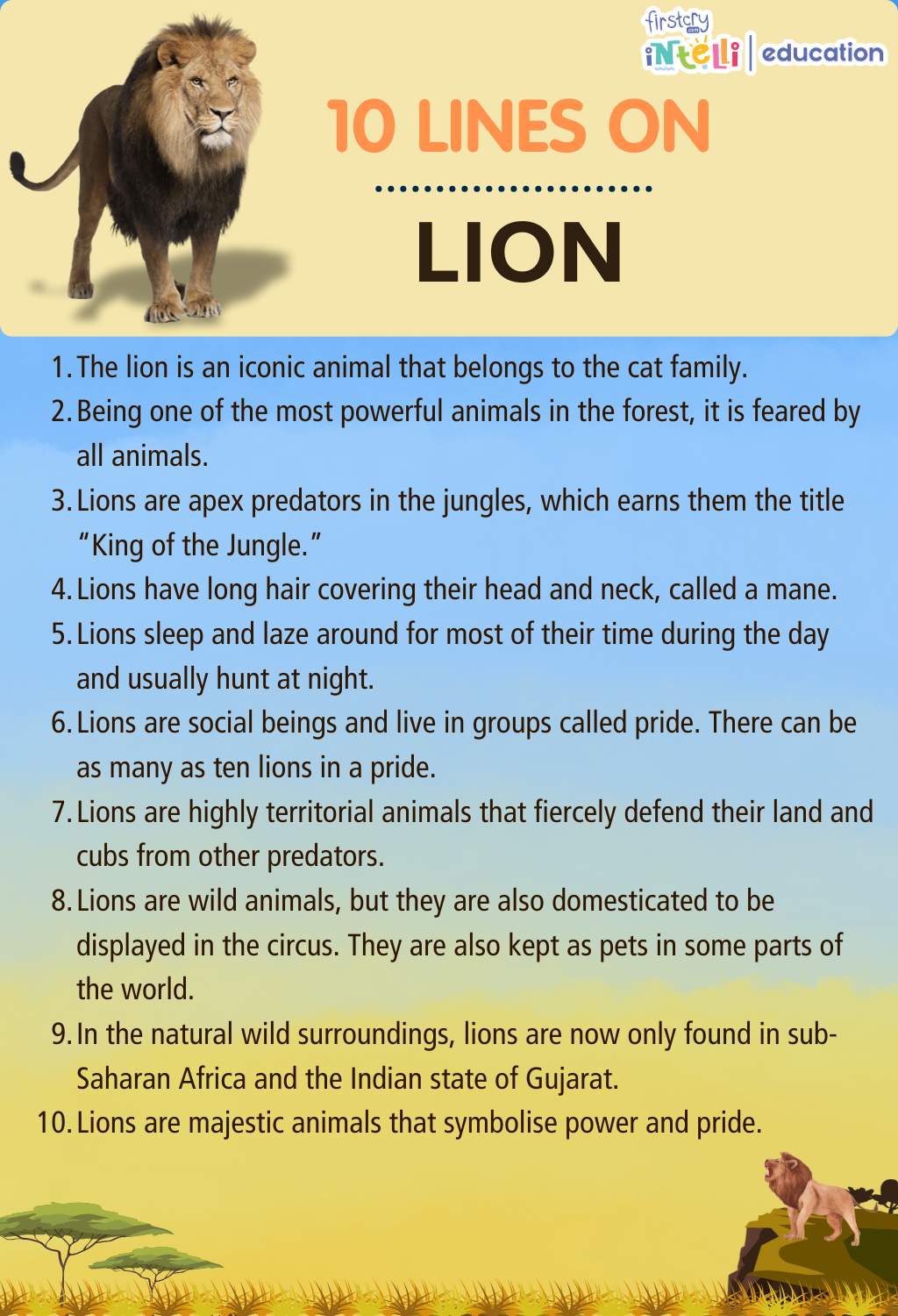 Essay On Lion in English for Classes 1-3: 10 Lines, Short & Long Paragraph