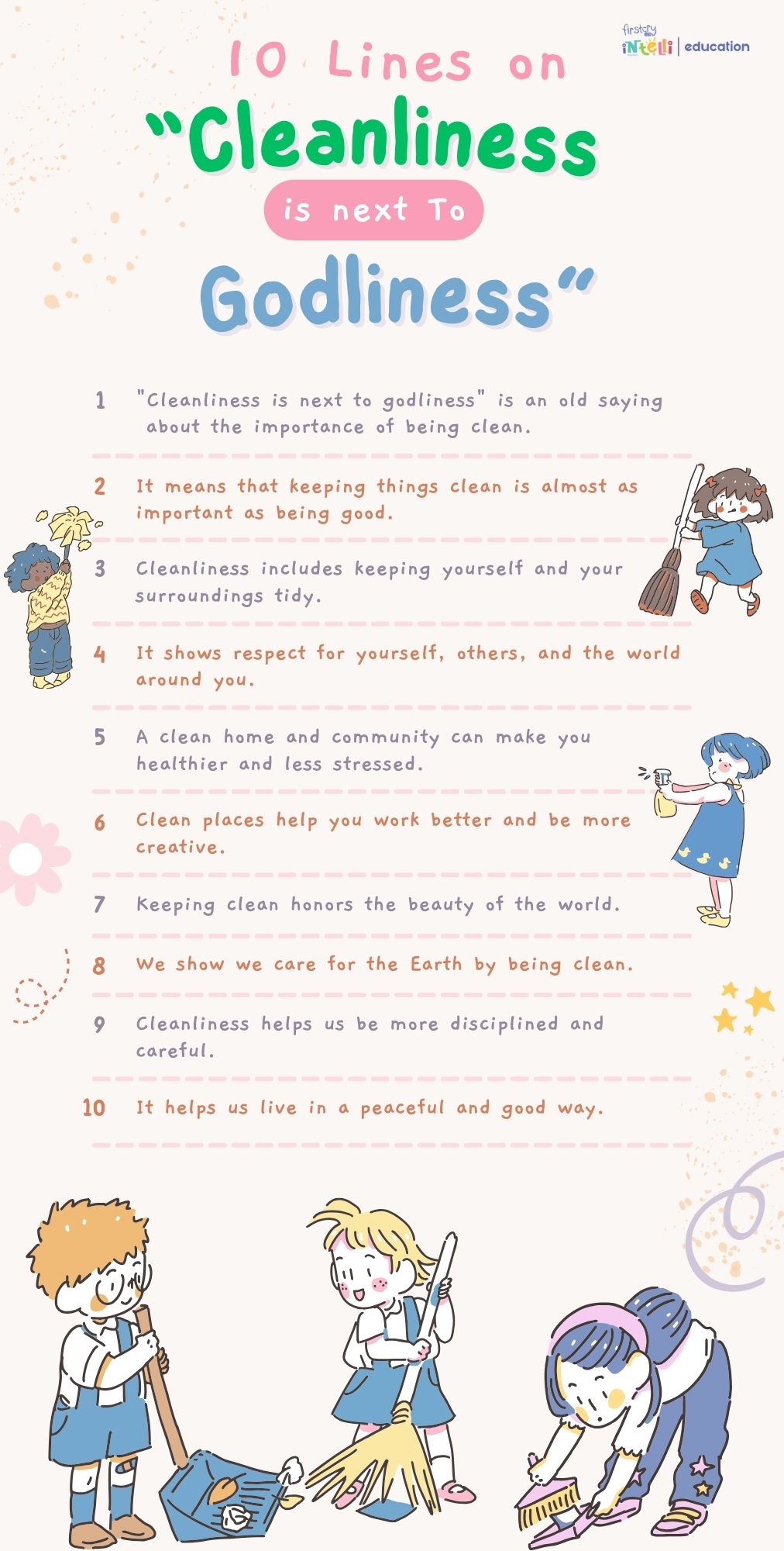 10 Lines On Cleanliness is next To Godliness - Infographics