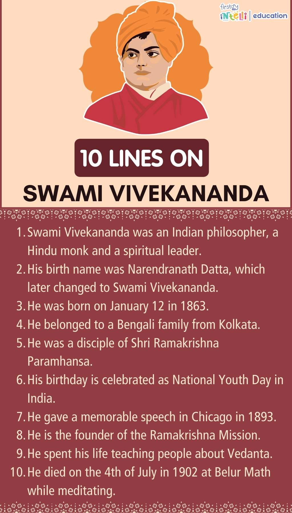 10 Lines On Swami Vivekananda - Infographic