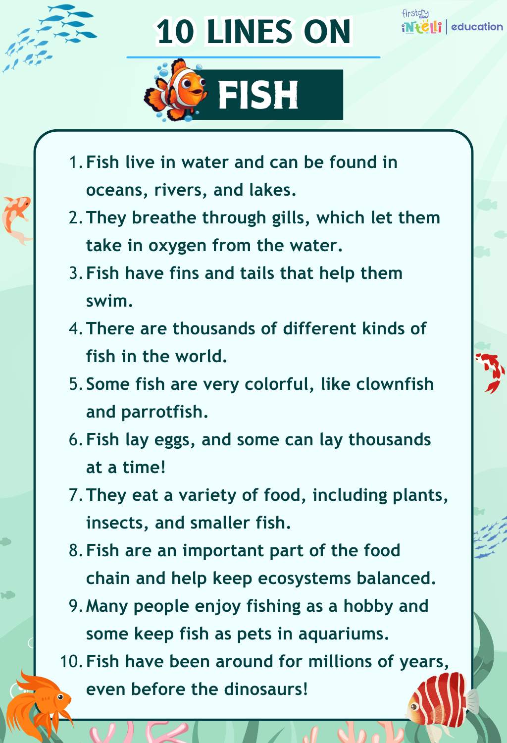 Essay On Fish in English for Classes 1 3 10 Lines Short Long Paragraph