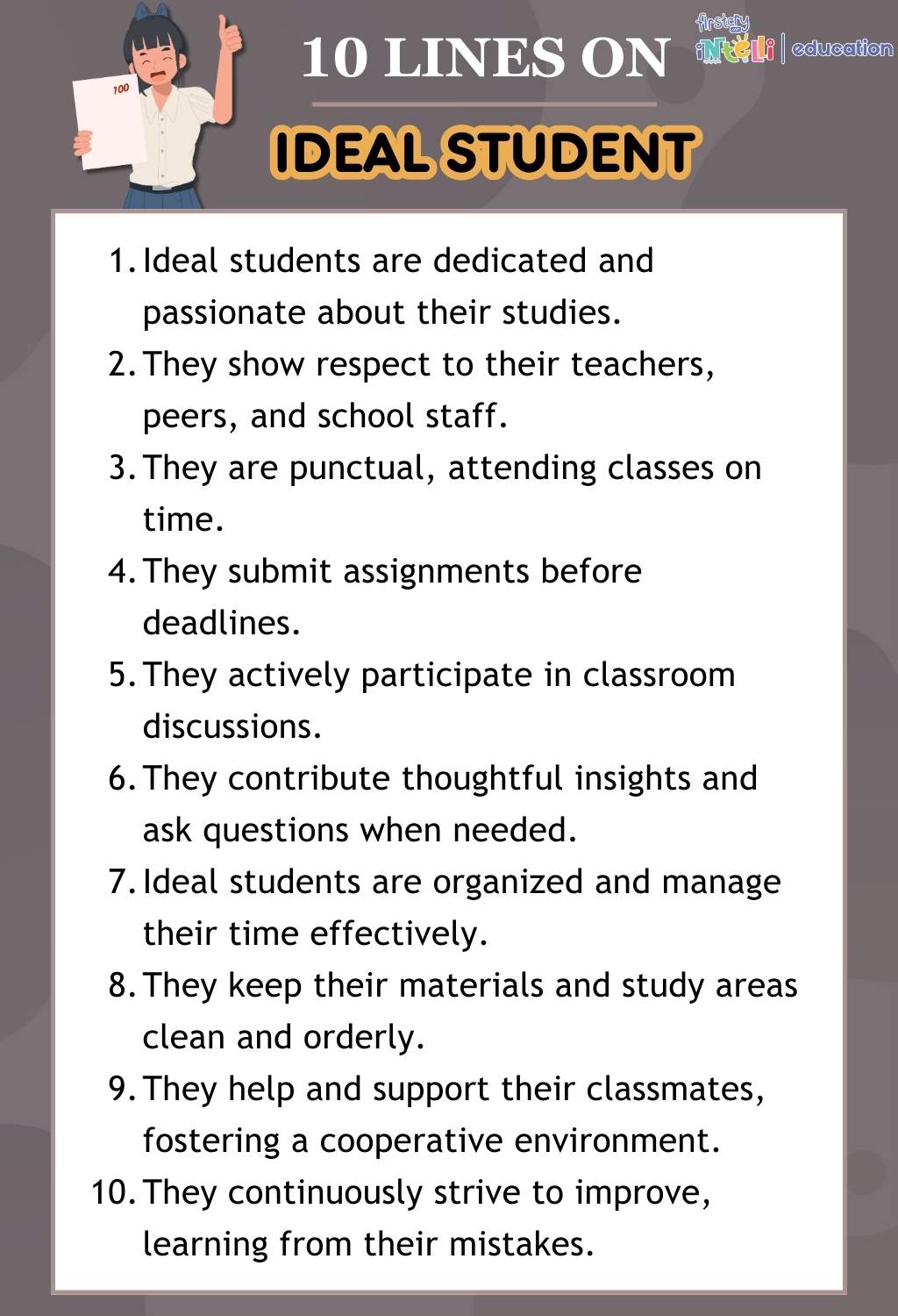 10 Lines On Ideal Student - Infographics