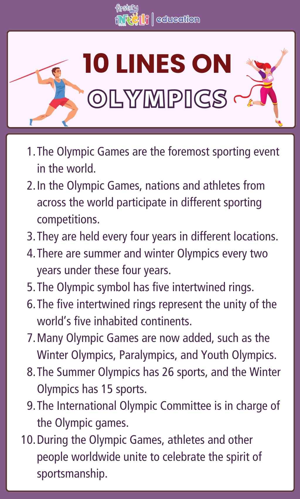 10 Lines On Olympics - Infographic