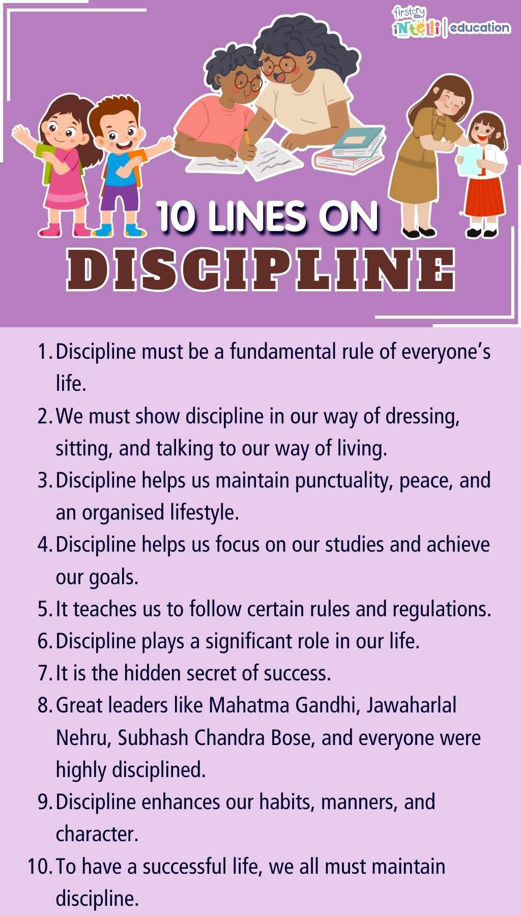 10 Lines On Discipline - Infographic