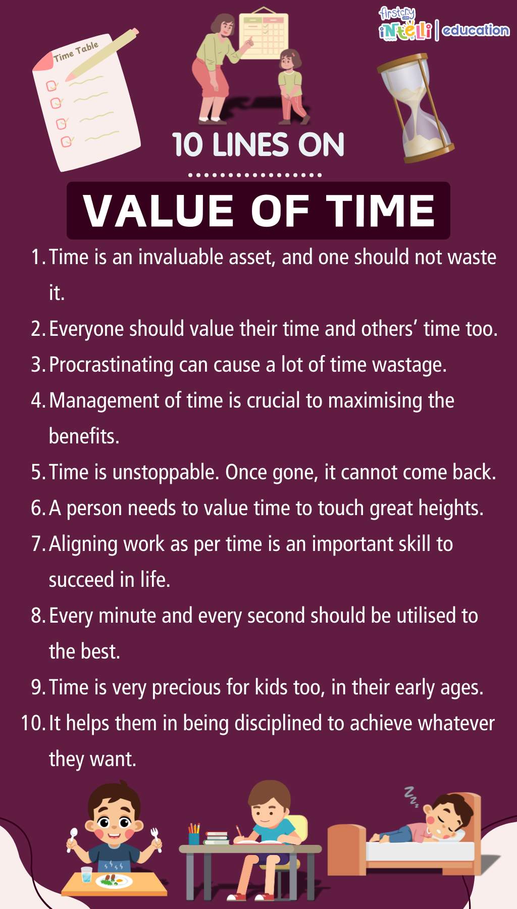 10 Lines On Value Of Time - Infographic