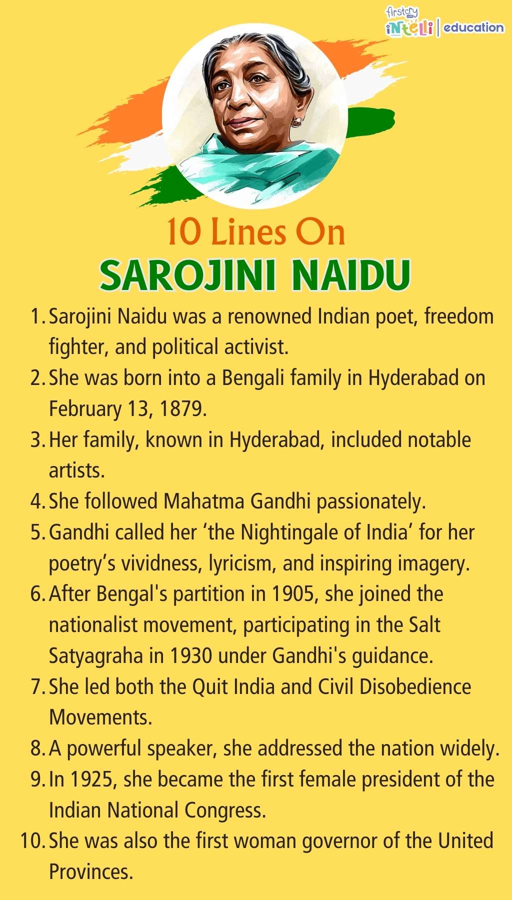 10 Lines On Sarojini Naidu - Infographic