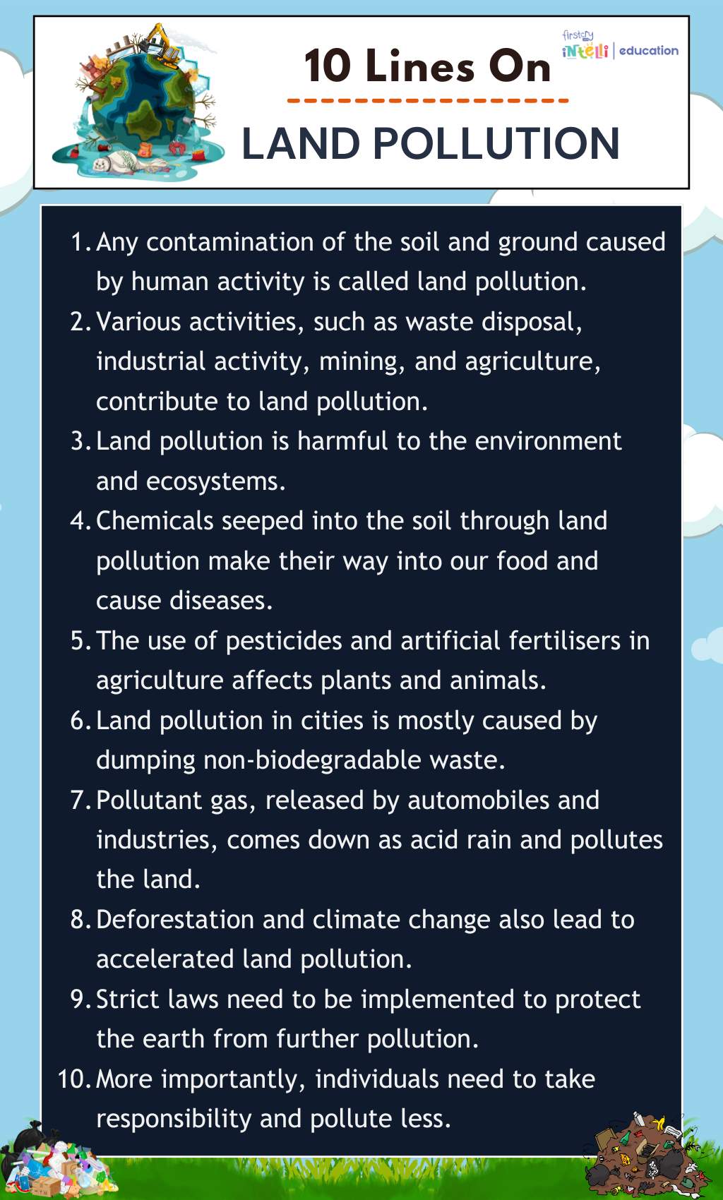 10 Lines On Land Pollution - Infographics