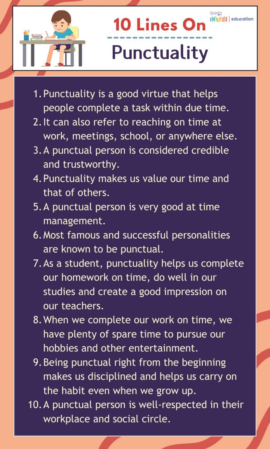 Punctuality Comment Essay On Punctuality in English for Classes 1-3: 10 Lines, Short & Long ...