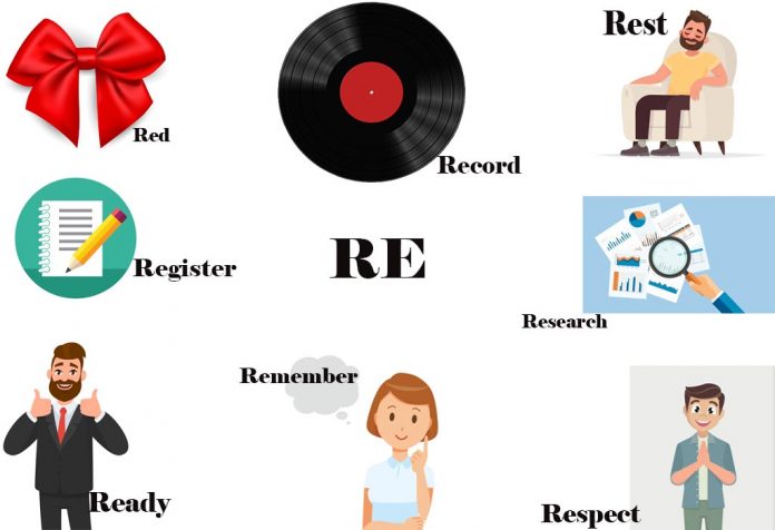 words that start with 'Re' for kids to improve vocabulary