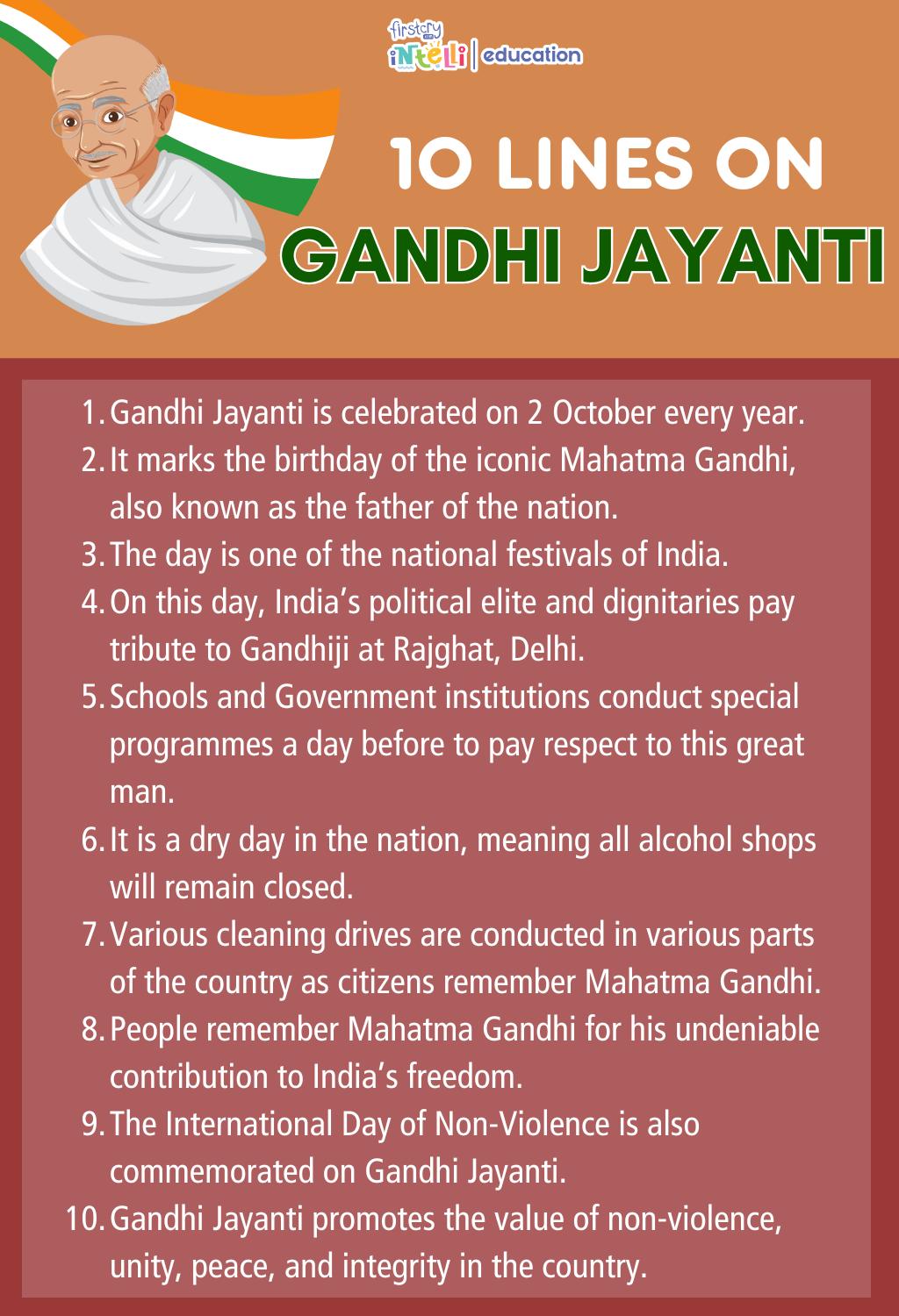 10 Lines On Gandhi Jayanti - Infographics