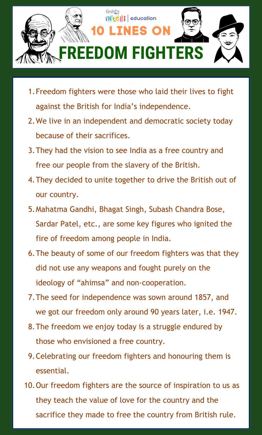 10 Lines On Freedom Fighters