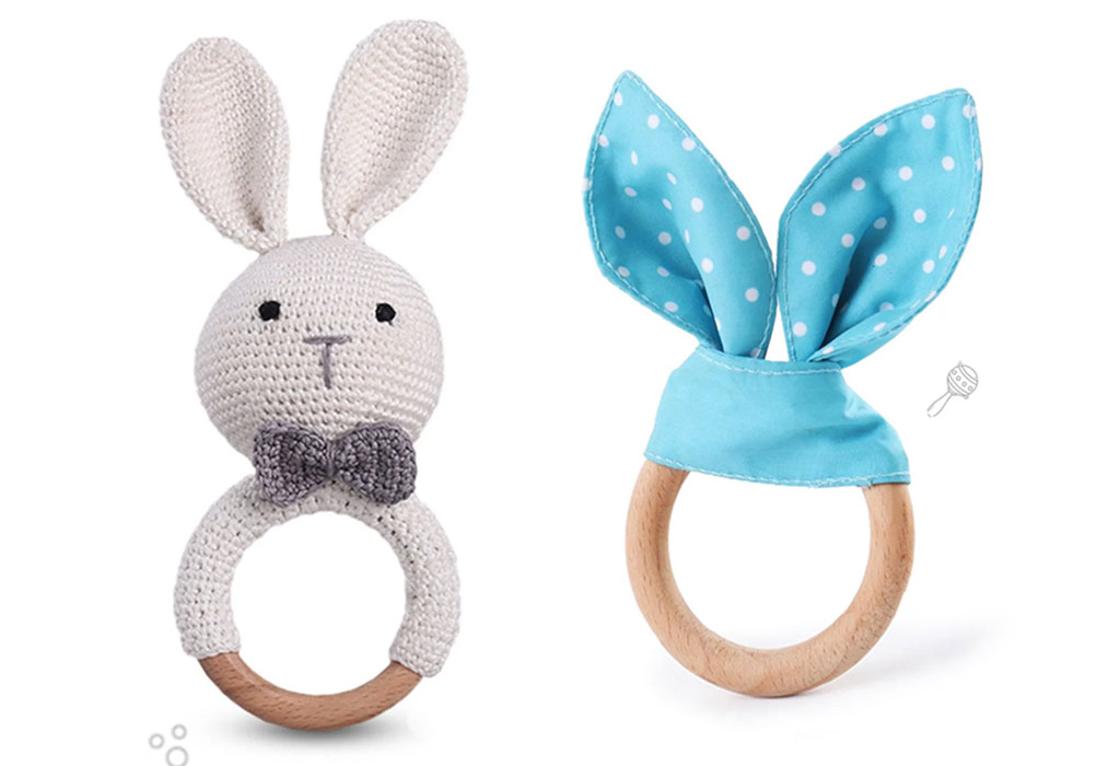 Crinkling teether and bunny rattle combo