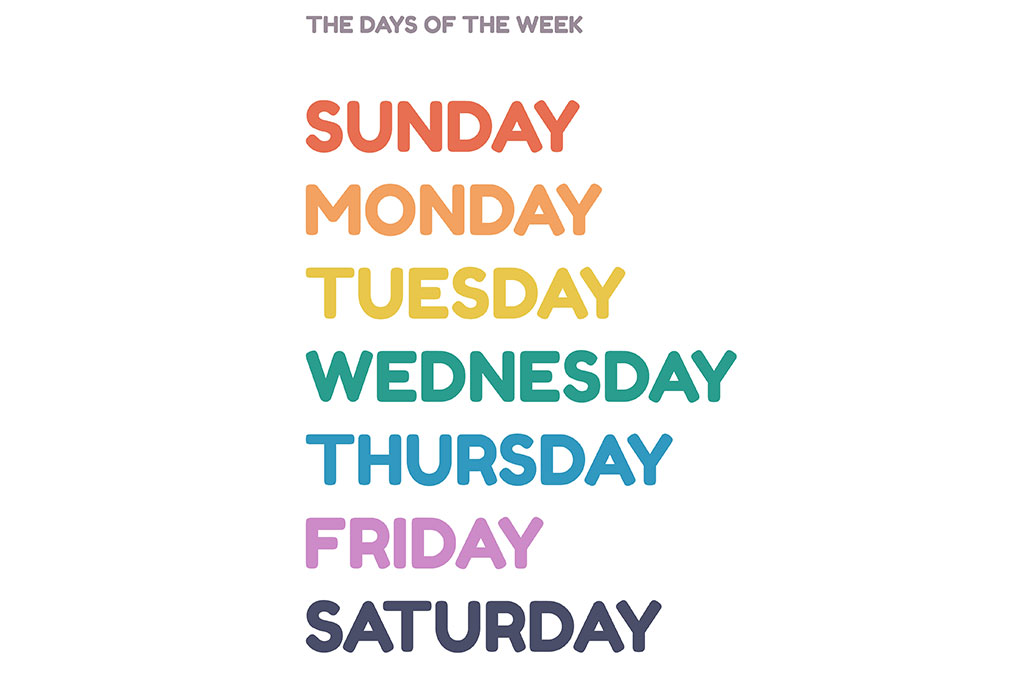 Lettering In Spanish Days Of The Week Monday Tuesday Wednesday