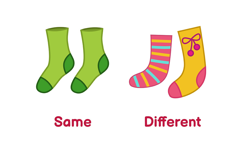 Same opposite. Different Socks for Kids PNG. Warm cool opposites for children. Same different. Same same but different.